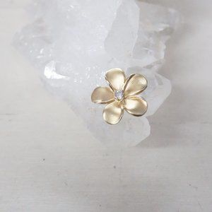 14k Gold Plumeria Flower Pendant Charm Diamond